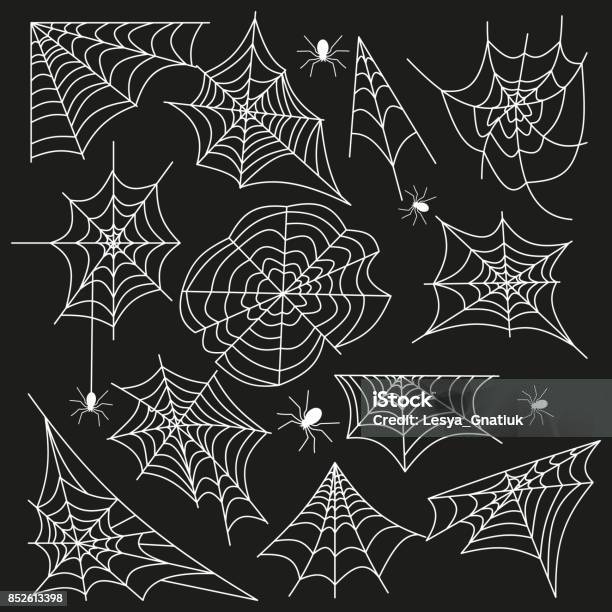 Cobweb Set Spider Web Halloween Black Vector Stock Illustration - Download Image Now - Spider Web, Spider, Vector