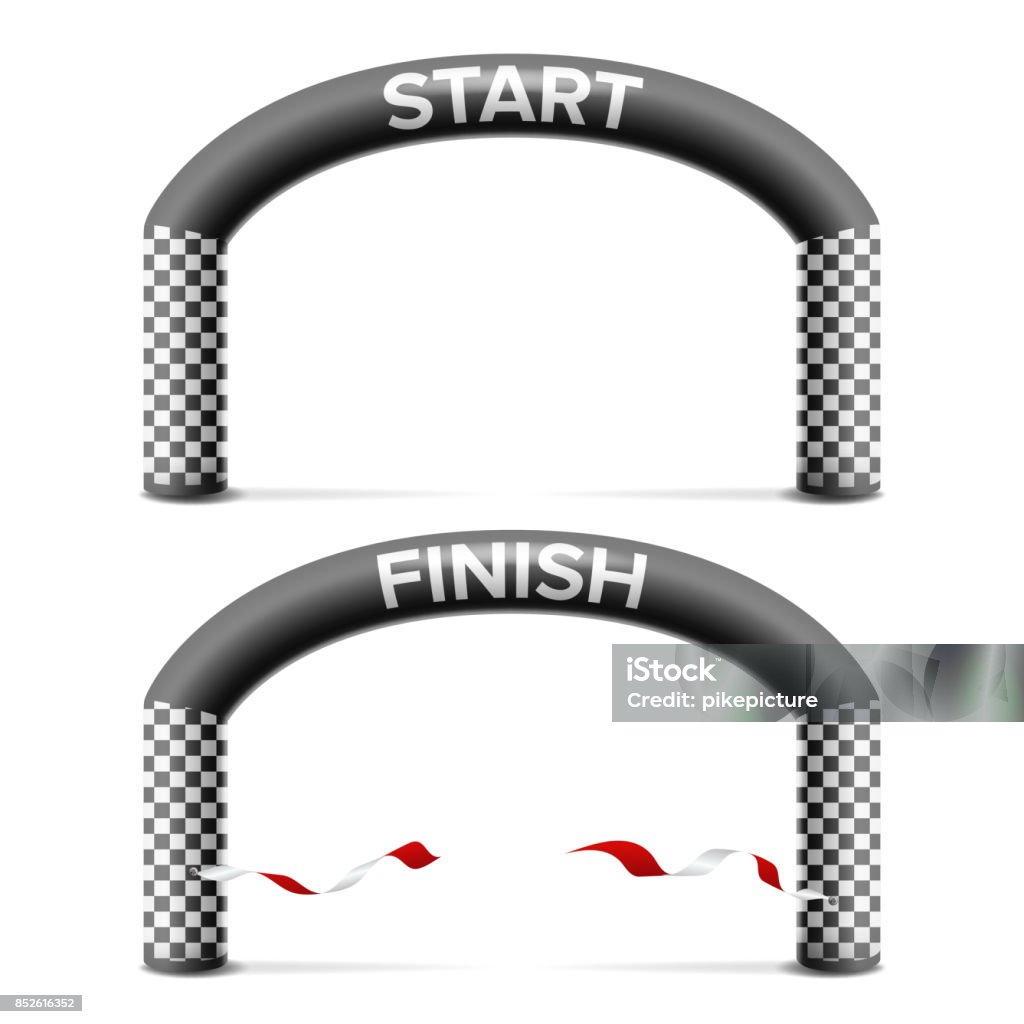 Finish, Start Line Arch Isolated Vector. Sport Event. Triathlon, Skiing, Marathon Racing Concept. Isolated On White Illustration Inflatable Arch Isolated Vector. Archway, Suitable For Sport Event. Marathon Racing Concept. Isolated Illustration Finish Line stock vector