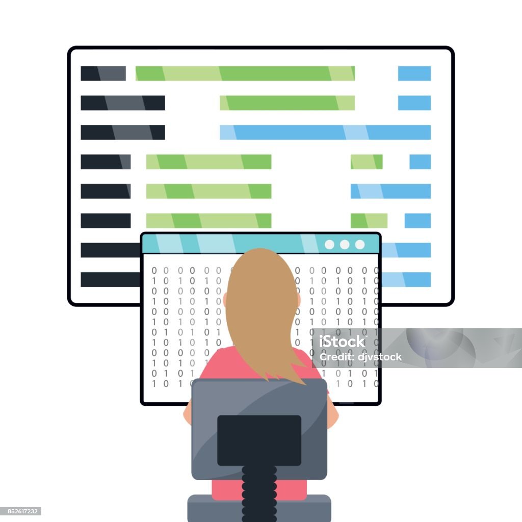 Web Developer Working On Computer Programming Coding Stock Illustration ...