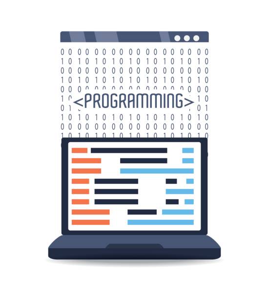 computer with programmig coding on screen computer with programmig coding on screen vector illustration java colombia stock illustrations
