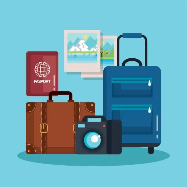 Vector illustration of vacation travel set equipment ready for adventure concept