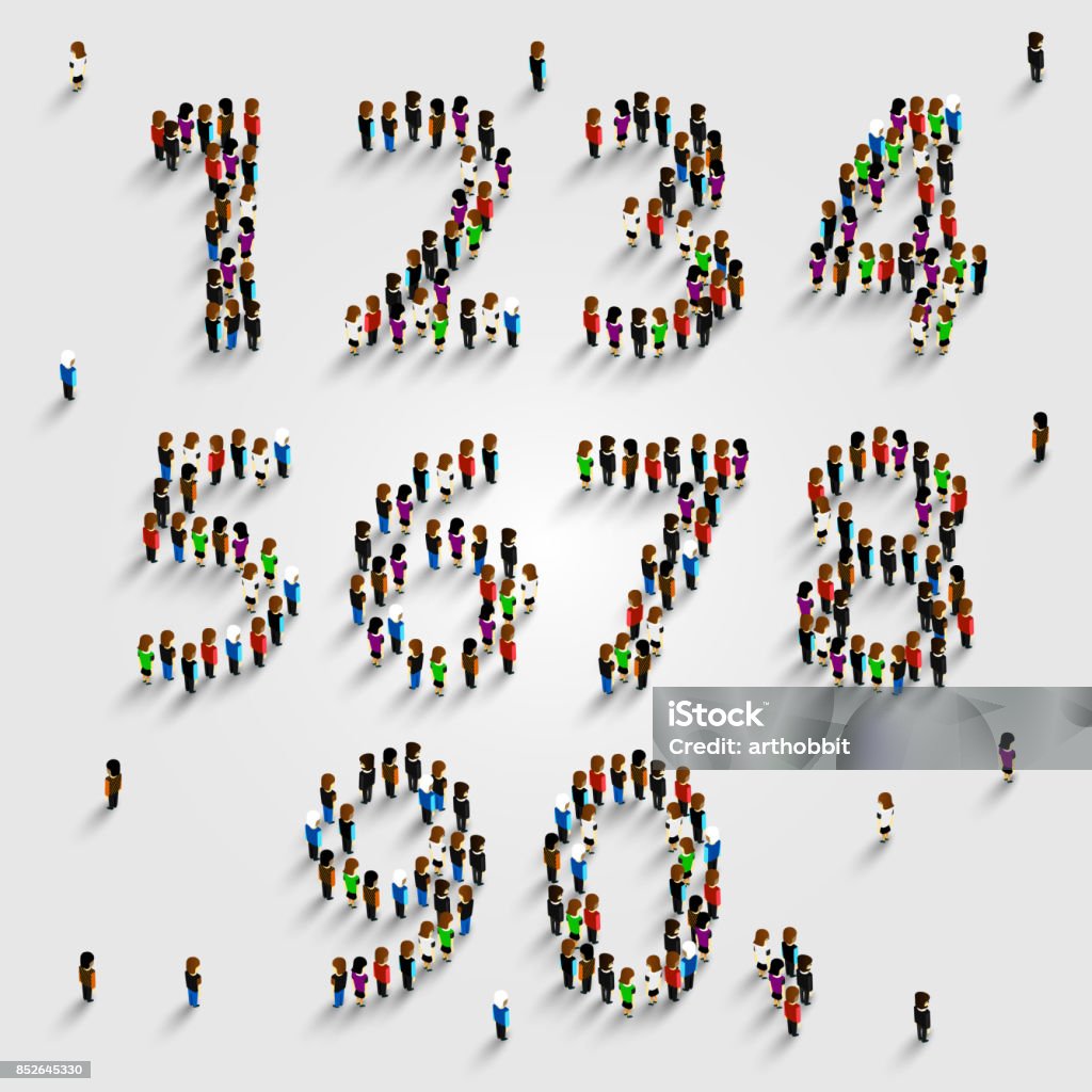 Large group of people in number set form. Large group of people in number set form. Vector illustration Number stock vector