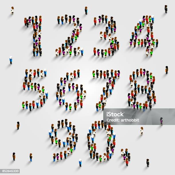 Large Group Of People In Number Set Form Stock Illustration - Download Image Now - Number, People, Large Group Of People