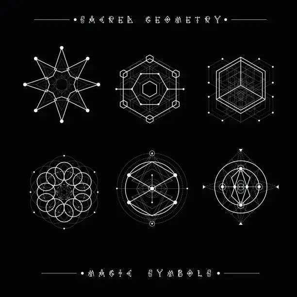 Vector illustration of Set of symbols and elements. Alchemy, religion, philosophy, spirituality, hipster symbols and elements. geometric shapes