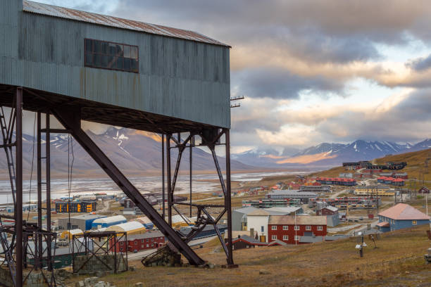 istock Old central cableway building and view of Longyearbyen, Svalbard 852691290