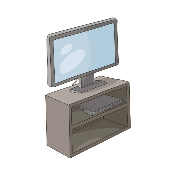 istock vector flat TV stand with monitor and play console 852695956