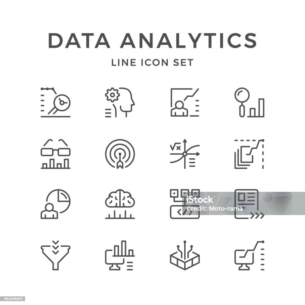 Set line icons of data analytics Set line icons of data analytics isolated on white. Vector illustration Icon Symbol stock vector