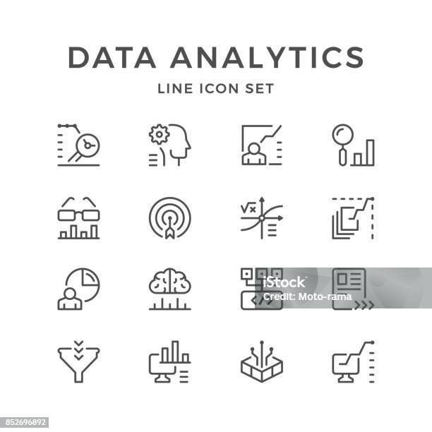 Set Line Icons Of Data Analytics Stock Illustration - Download Image Now - Icon Symbol, Magnifying Glass, Brain