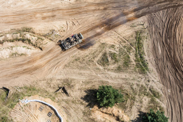 istock transporter vehicle on the military training ground 852700784