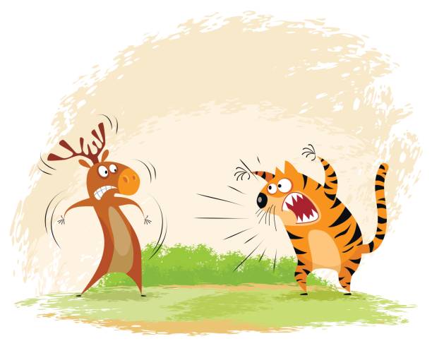 Tiger snarls on elk Vector illustration of a tiger snarls on elk are panda bears aggressive stock illustrations