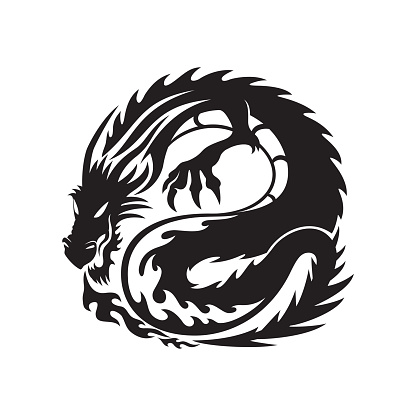 Black dragon sign on a white background.