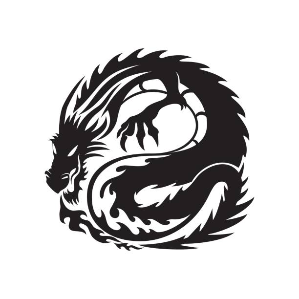 Black dragon sign. vector art illustration