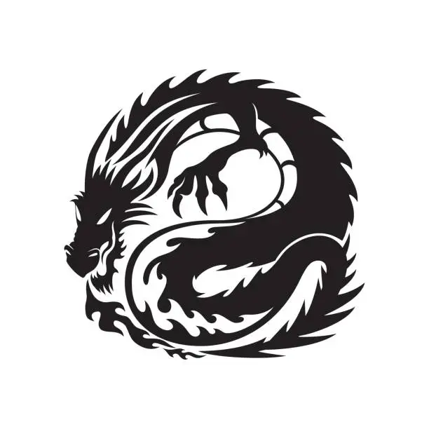 Vector illustration of Black dragon sign.