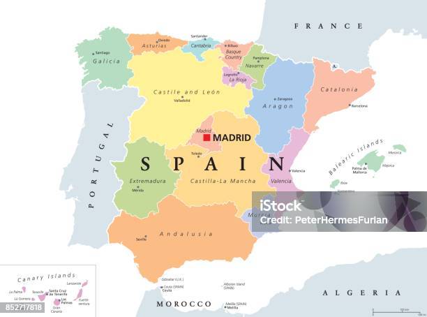 スペインの政治地図の自治コミュニティ - スペインのベクターアート素材や画像を多数ご用意 - スペイン, 地図, アンダルシア州
