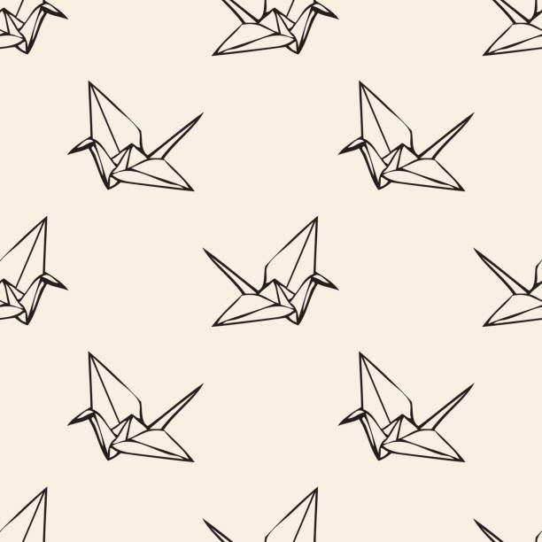 ilustrações de stock, clip art, desenhos animados e ícones de seamless monochrome  paper origami bird pattern background - origami crane