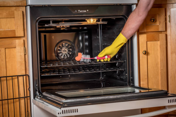 istock Convection oven cleaning demonstration with a hand brush 852739758