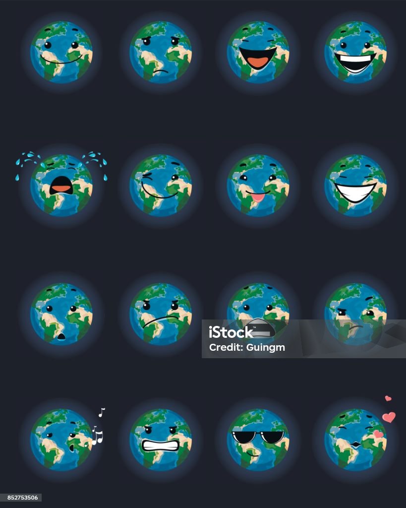 Seize faces de planète - clipart vectoriel de Cartoon libre de droits