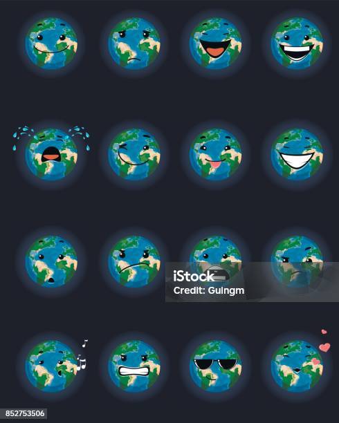 Seize Faces De Planète Vecteurs libres de droits et plus d'images vectorielles de Cartoon - Cartoon, Chagrin, Chanter