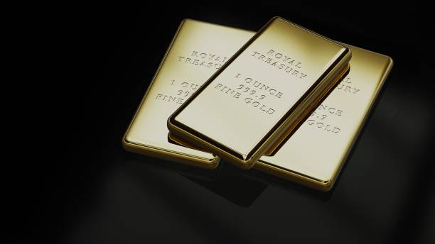 istock Three gold bars of one ounce fine gold 3d illustration 852754270