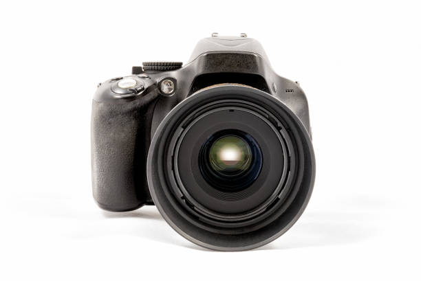 istock Black unbranded DSLR camera isolated on white background 852755006