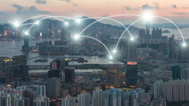 4k resolution network connection concept with Hong kong cityscape