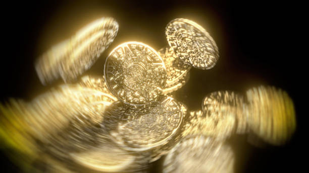 tesoro de monedas de oro antiguas aztecas robado por ilustración 3d piratas - token gold coin treasure fotografías e imágenes de stock