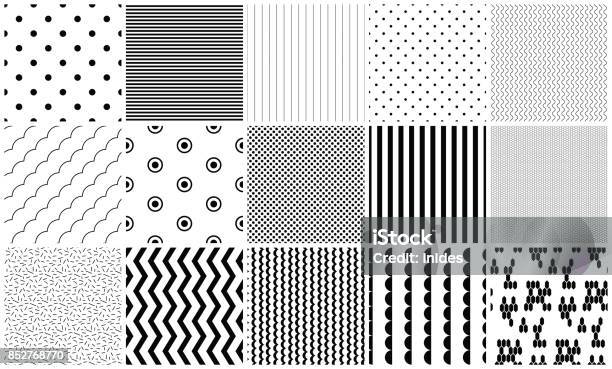 Texture Geometriche In Bianco E Nero Vettoriali Senza Soluzione Di Continuità - Immagini vettoriali stock e altre immagini di Motivo decorativo