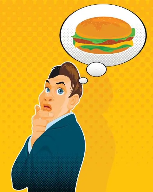 Vector illustration of Thinking about hamburger