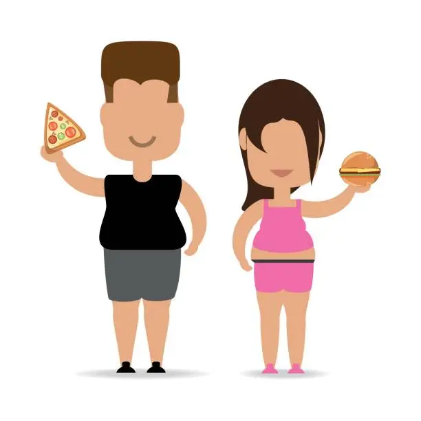 Vector illustration of people with hamburger fast food in the hand