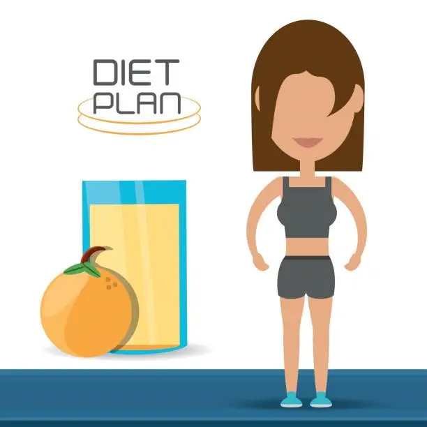 Vector illustration of woman with healthy listyle to diet plan