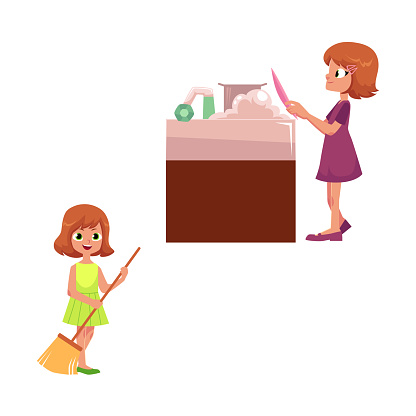 Vector Flat Children Making Housework Stock Illustration - Download Image  Now - Adult, Assistance, Banner - Sign - iStock