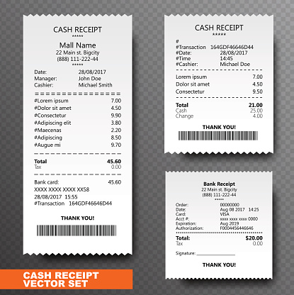 Set Paper Check Reciept And Financialcheck Isolated On Transparent ...