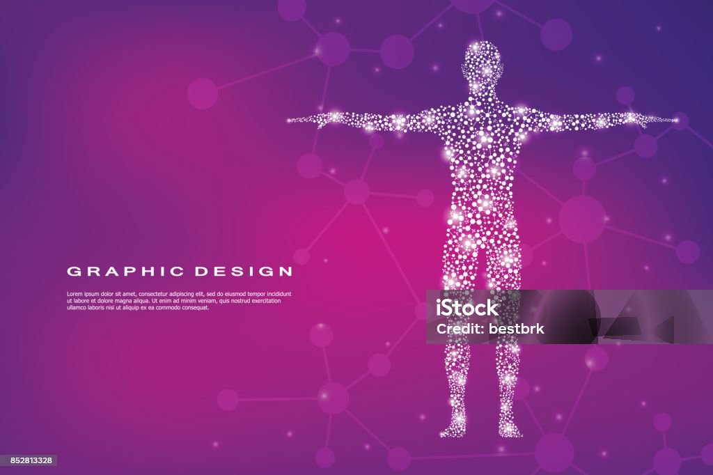 Abstract human body with molecules DNA. Medicine, science and technology concept. Vector illustration The Human Body stock vector