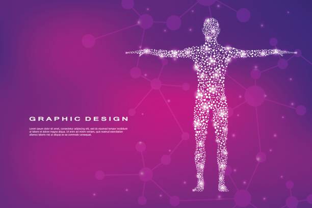 Abstract human body with molecules DNA. Medicine, science and technology concept. Vector illustration Abstract human body with molecules DNA. Medicine, science and technology concept. Vector illustration elementary particle stock illustrations