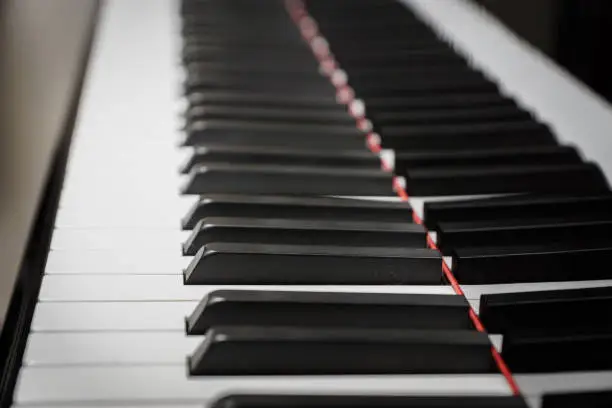 Piano keys on black classical grand piano for classic music