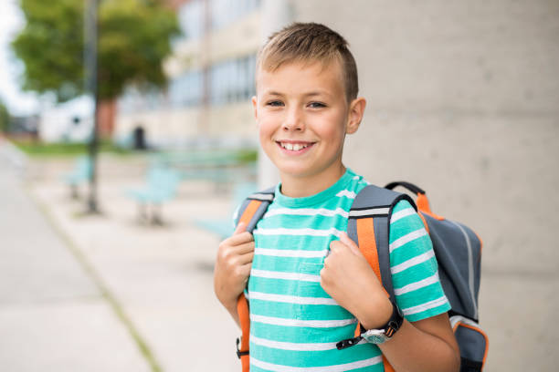 istock Pre teen boy outside at school 852826624