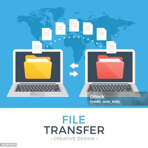Files Transfer In Computer Screen File Transfer Two Laptops With Folders On Screen And Transferred ...