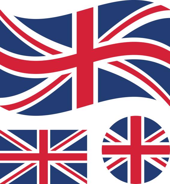 ilustraciones, imágenes clip art, dibujos animados e iconos de stock de juego de la bandera de gran bretaña. rectangular, que agita y redondo círculo bandera union jack. reino unido, símbolo nacional británico. iconos de vector - british flag vector uk national flag