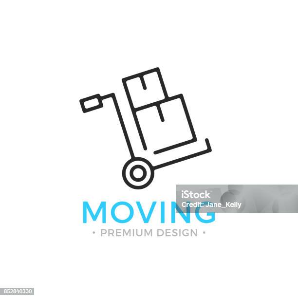 Bewegliche Liniensymbol Sackkarre Mit Kartons Umzugkonzept Einfache Linienführung Bewegliche Schwarz Vektor Icon Stock Vektor Art und mehr Bilder von Icon