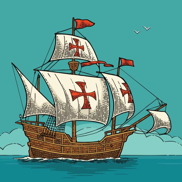 Ilustración de Barco Flotando En Las Olas Del Mar Carabela Santa Maria y  más Vectores Libres de Derechos de Carabela - iStock