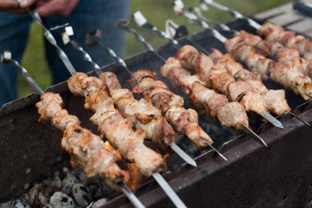 istock shish kebab on skewers. meat roasted on coals 852909922