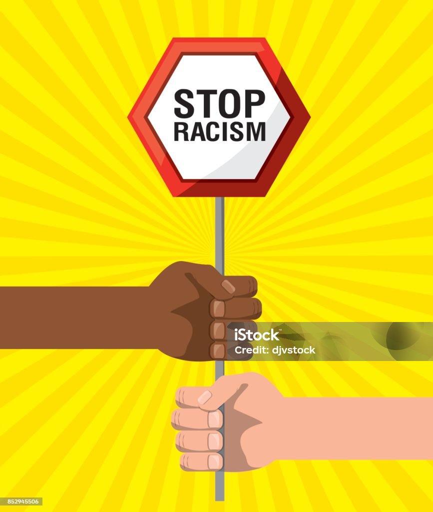 Stop Sign Rassismus Hände Mit Ankündigung Wappen Stop Rassismus Stock Vektor Art und mehr ...