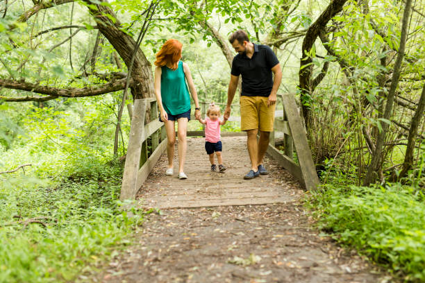istock Mother, father and daughter on the promenade. First steps 852968182