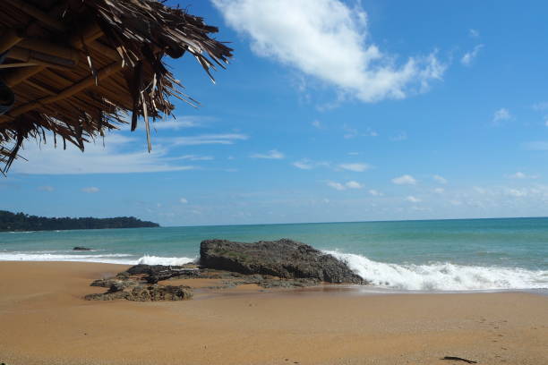 istock Rock on the beach with sea view and clear sky - Image for Holidays 852982304