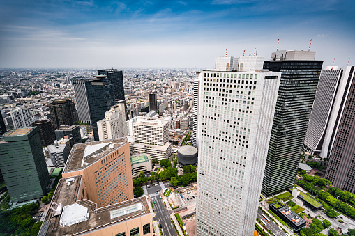 Tokyo city, Japan - aerial view cityscape. Roppongi district.