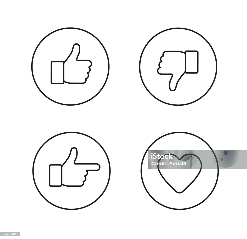 Set of glossy internet icons Thumbs up thin line icons set. Outline style circle vector icons isolated on white background Icon Symbol stock vector