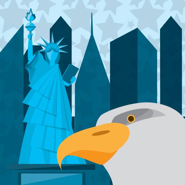 cute statue of liberty with eagle in new york city cute statue of liberty with eagle in new york city, vector illustration 4th century bc stock illustrations