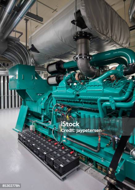 Turquoise Blue Diesel Generator Set Stock Photo - Download Image Now - Generator, Air Pollution, Battery