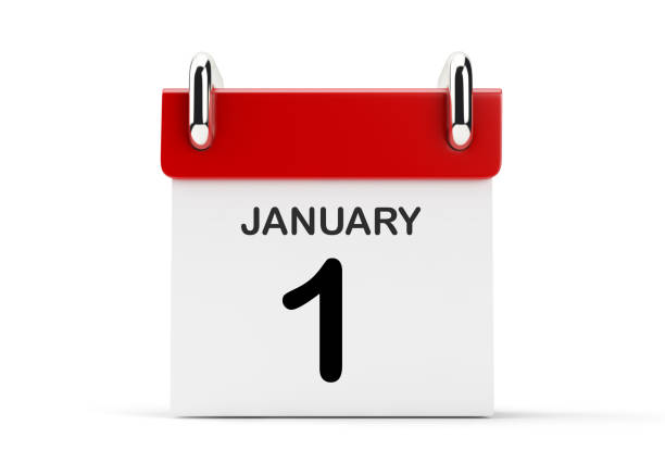 3d Red Calendar Standing On White Background.January stock photo