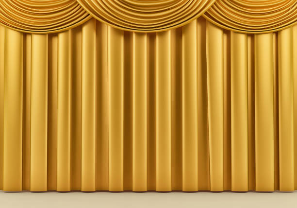 Beautiful gold stage curtain. 3d render Beautiful gold stage curtain. 3 d rendering curtain call stock pictures, royalty-free photos & images